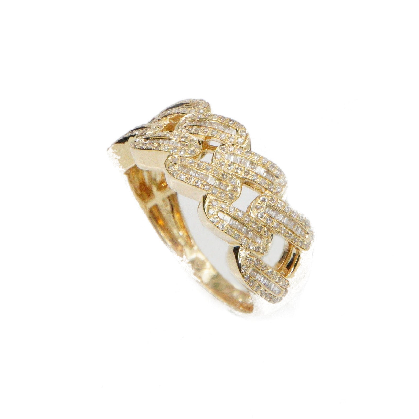 14k Solid Gold Baguette Lab Diamond Cuban Ring
