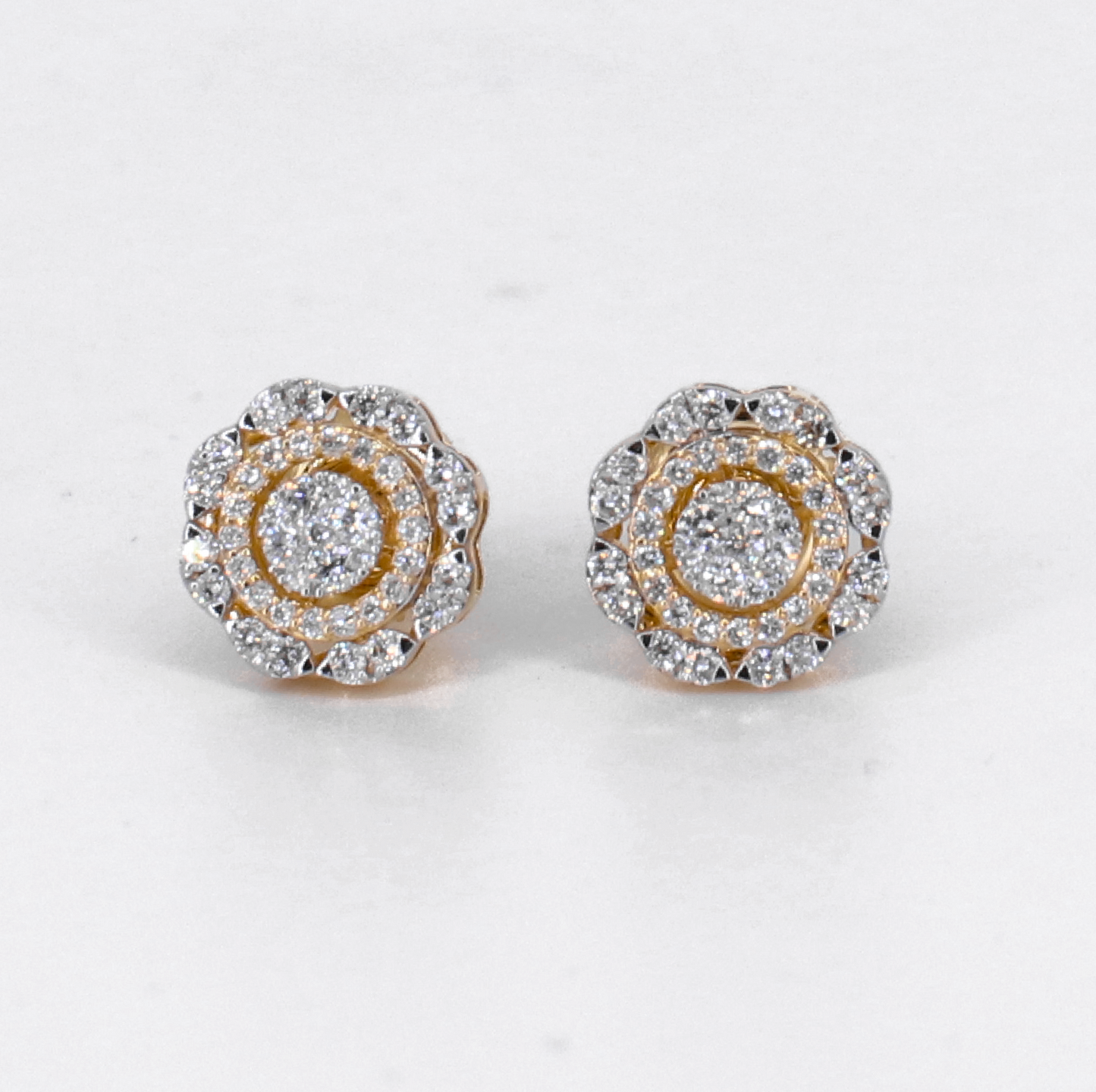 14k Solid Gold Lab Diamond 9mm Flower Cluster Earrings