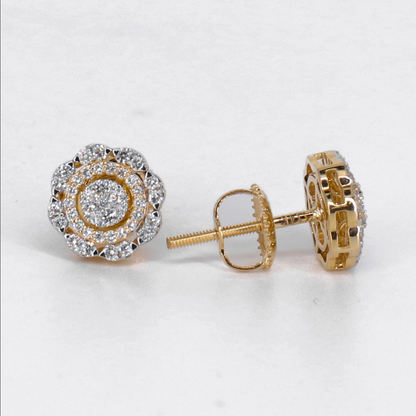 14k Solid Gold Lab Diamond 9mm Flower Cluster Earrings