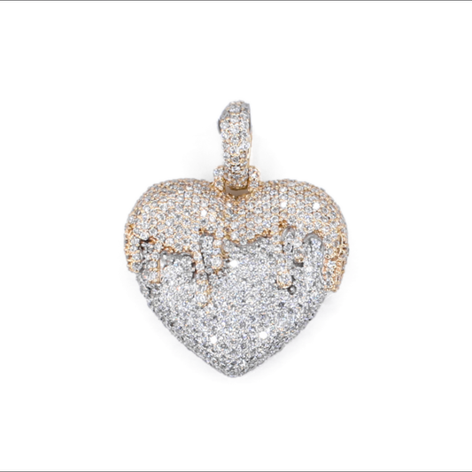 14k Solid Gold Lab Diamond Drip Heart Pendant