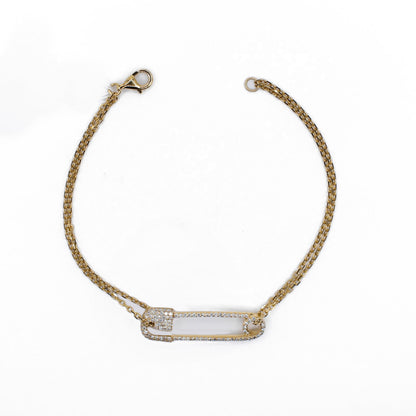 14k Solid Gold Lab Diamond Safety Pin Bracelet