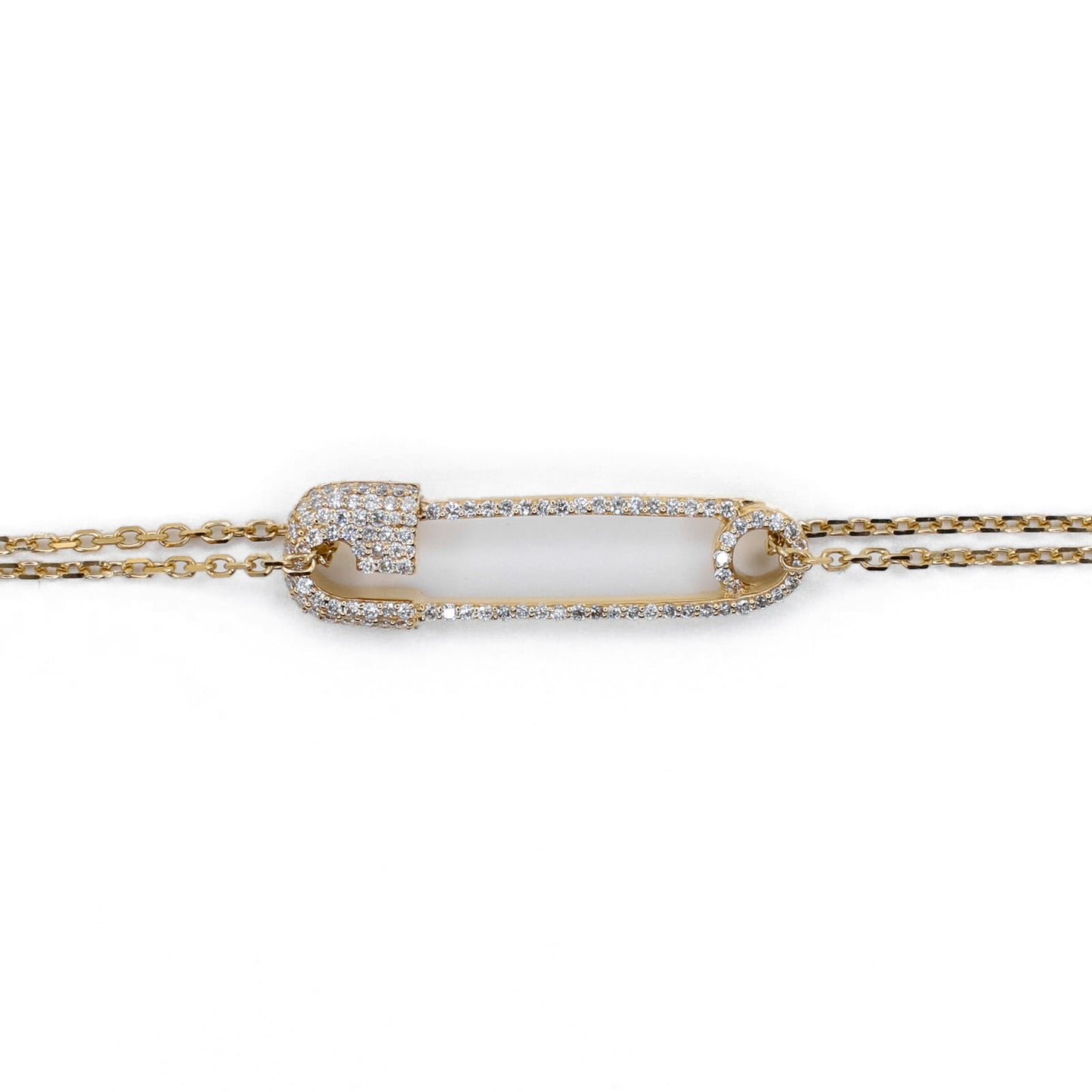 14k Solid Gold Lab Diamond Safety Pin Bracelet