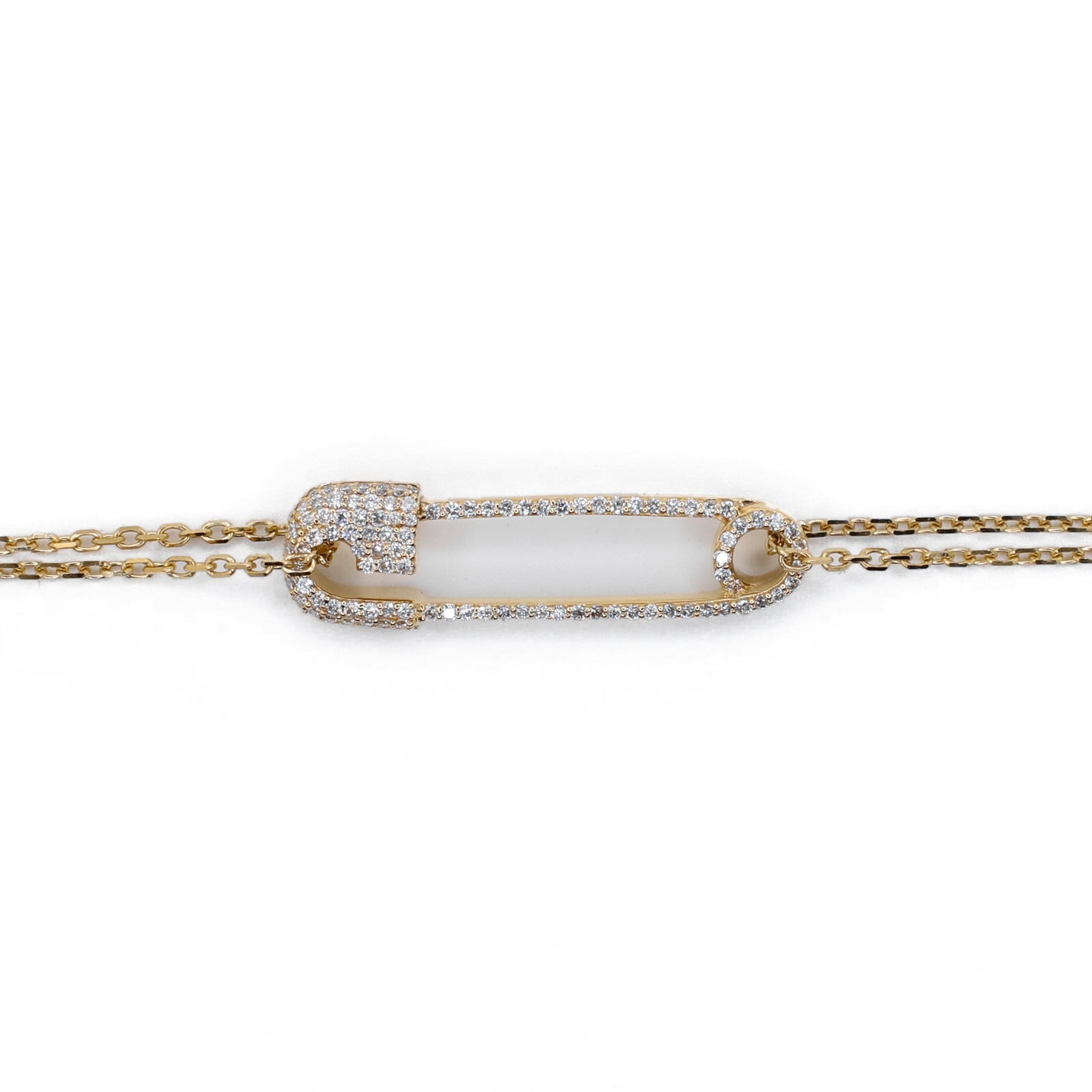 14k Solid Gold Lab Diamond Safety Pin Bracelet