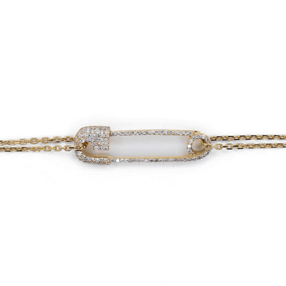 14k Solid Gold Lab Diamond Safety Pin Bracelet