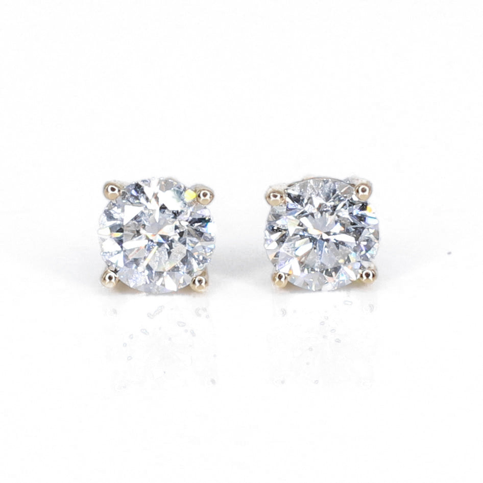 14k Solid Gold Lab Diamond 1ct Solitaire Earrings
