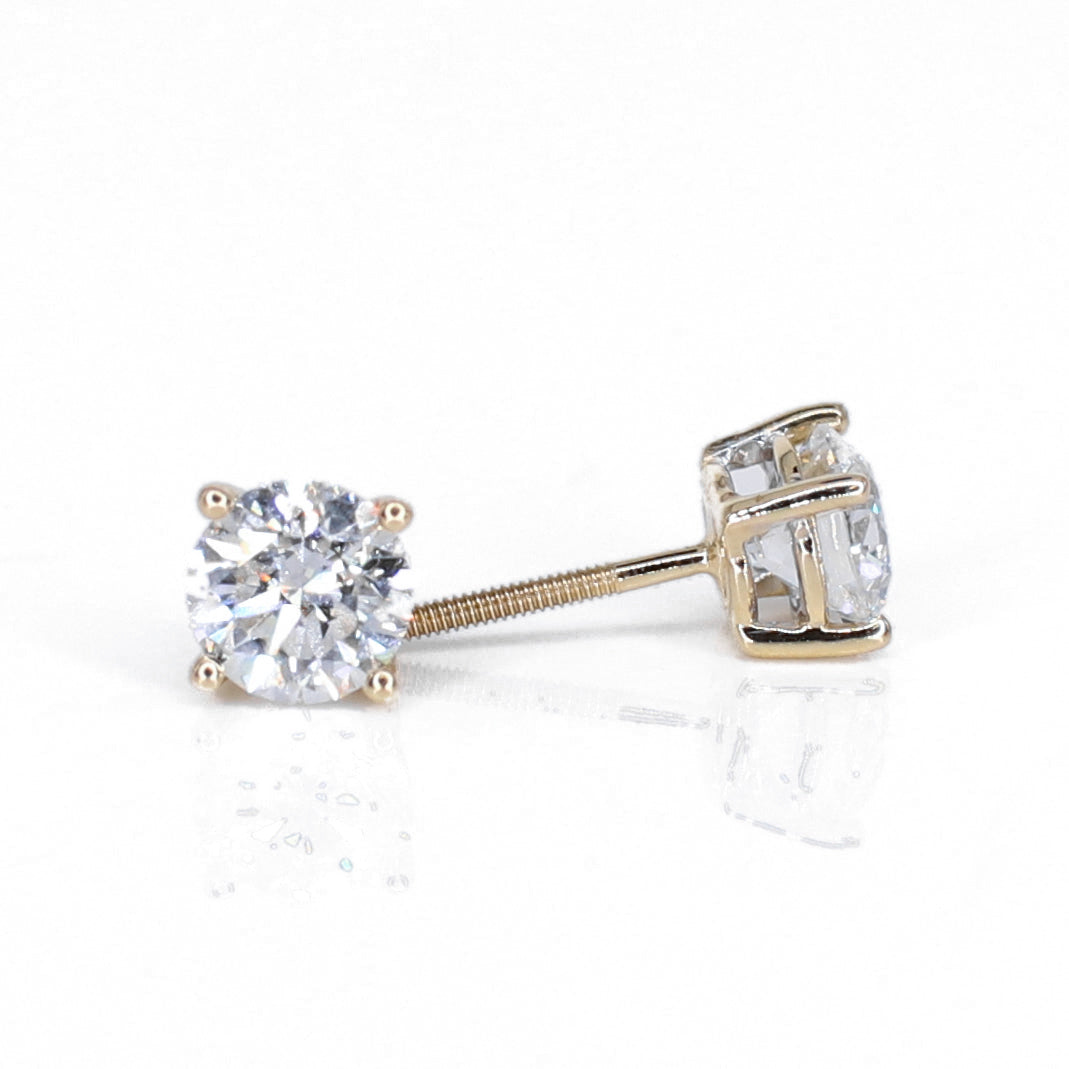 14k Solid Gold Lab Diamond 1ct Solitaire Earrings