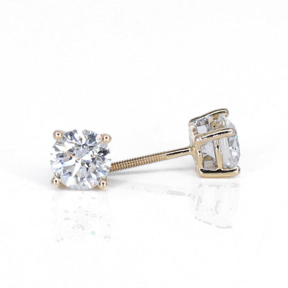 14k Solid Gold Lab Diamond 1ct Solitaire Earrings