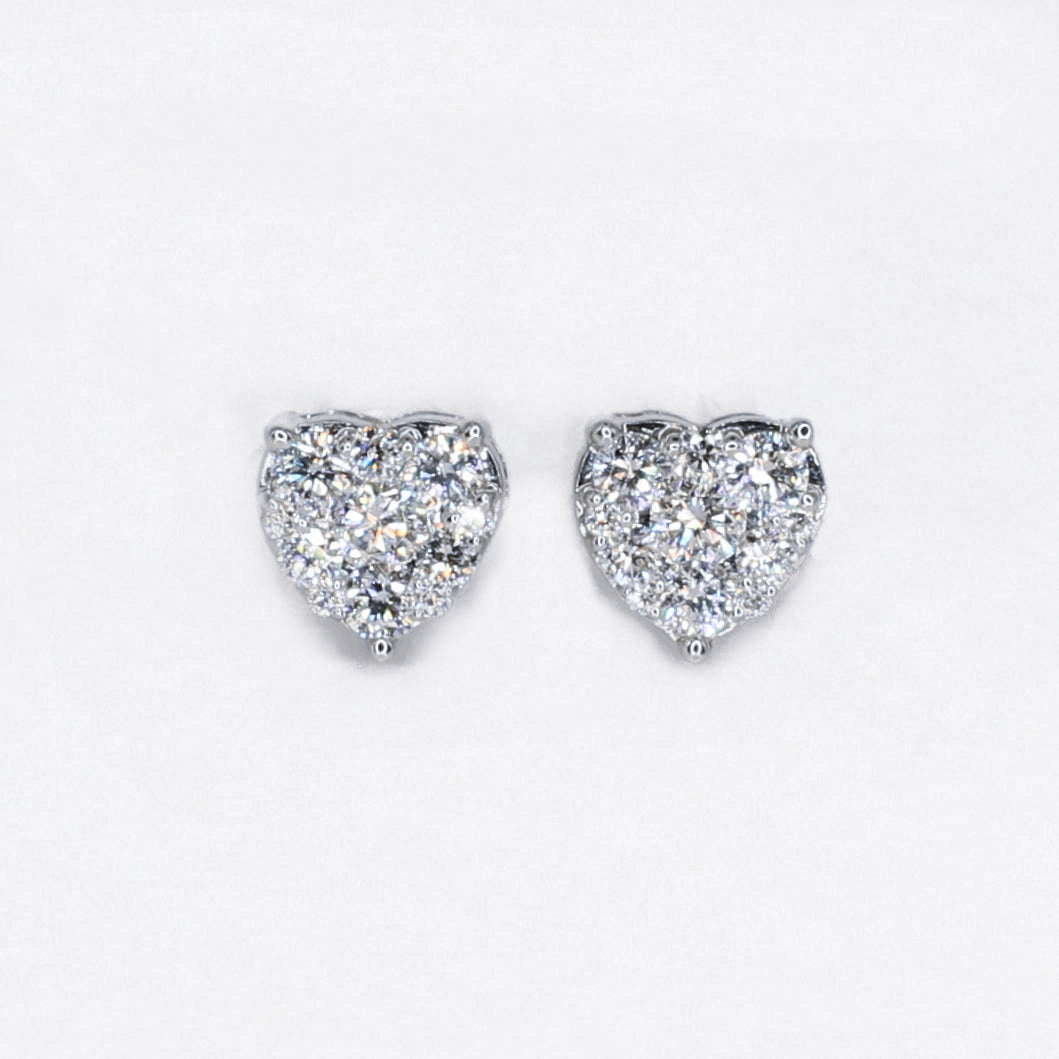 14k Solid Gold Lab Diamond 7mm Heart Cluster Earrings