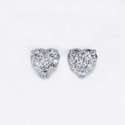 14k Solid Gold Lab Diamond 7mm Heart Cluster Earrings