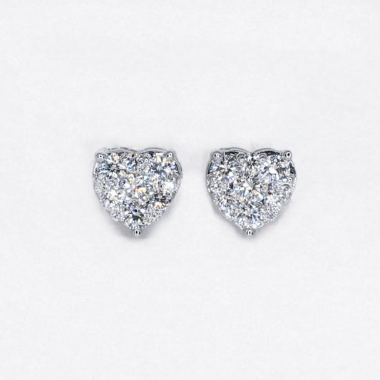 14k Solid Gold Lab Diamond 7mm Heart Cluster Earrings