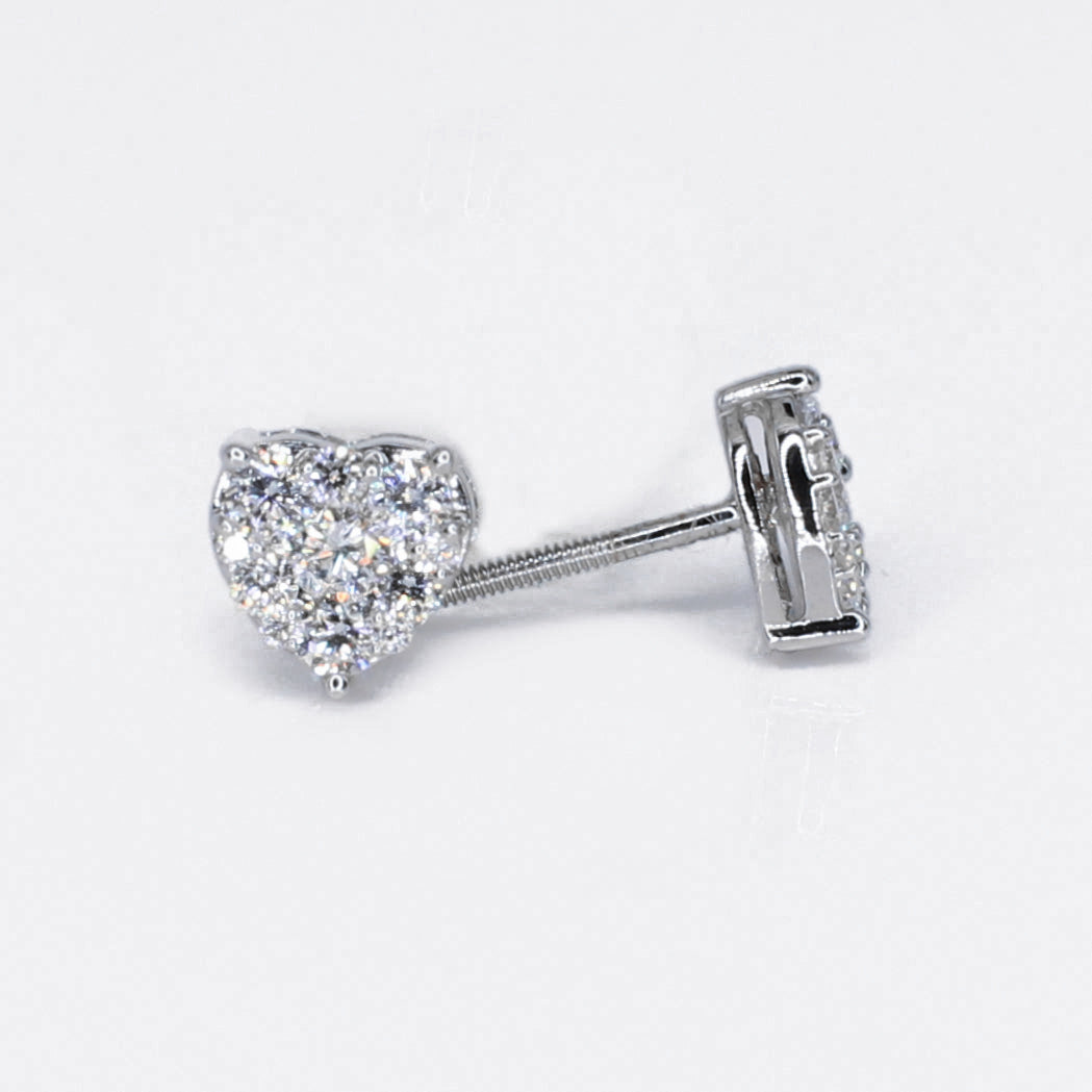 14k Solid Gold Lab Diamond 7mm Heart Cluster Earrings