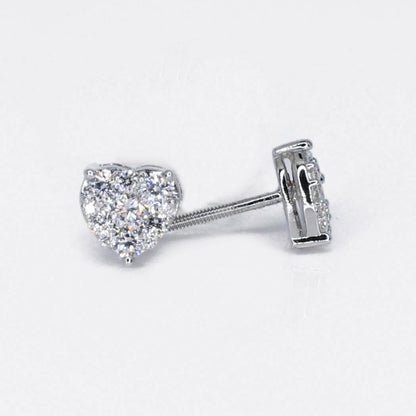 14k Solid Gold Lab Diamond 7mm Heart Cluster Earrings