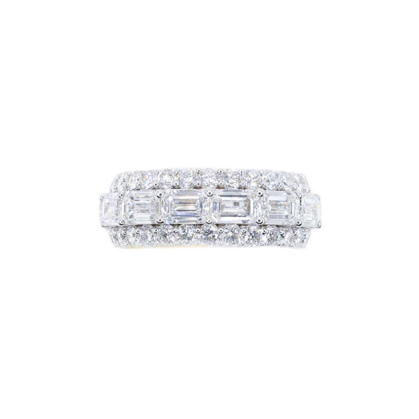 14k Solid Gold Lab Diamond Emerald Center Row Men's Band