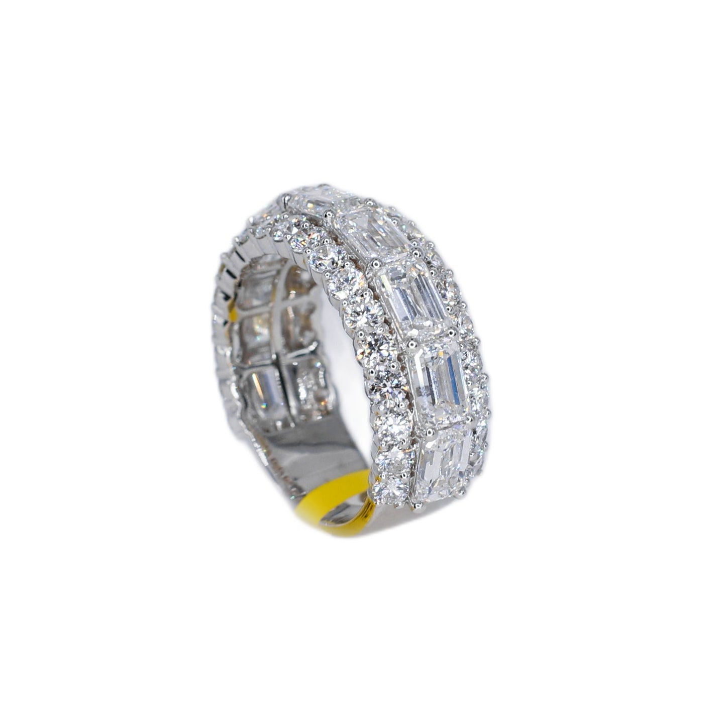 14k Solid Gold Lab Diamond Emerald Center Row Men's Band