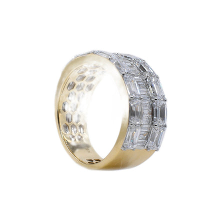 14k Solid Gold Lab Diamond Emerald Triple Row Men's Band