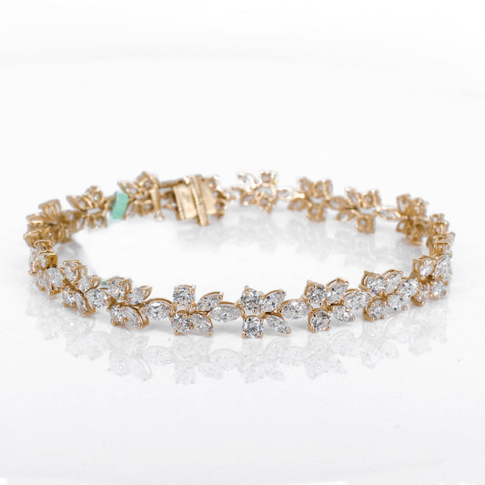 14k Solid Gold Lab Diamond Leaf Bracelet