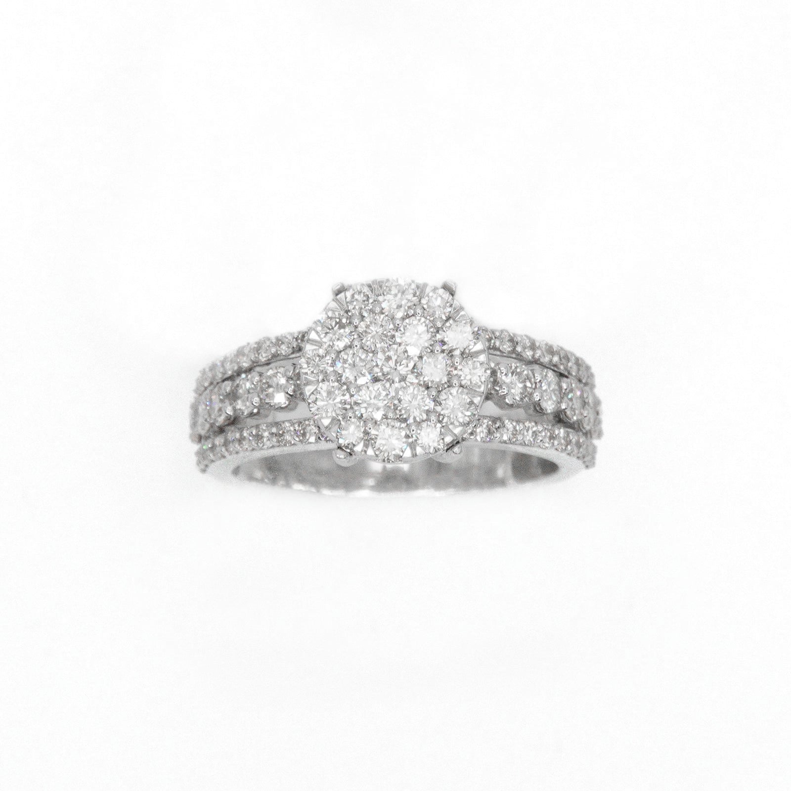 14k Solid Gold Lab Diamond Circle-Cluster Engagement Ring