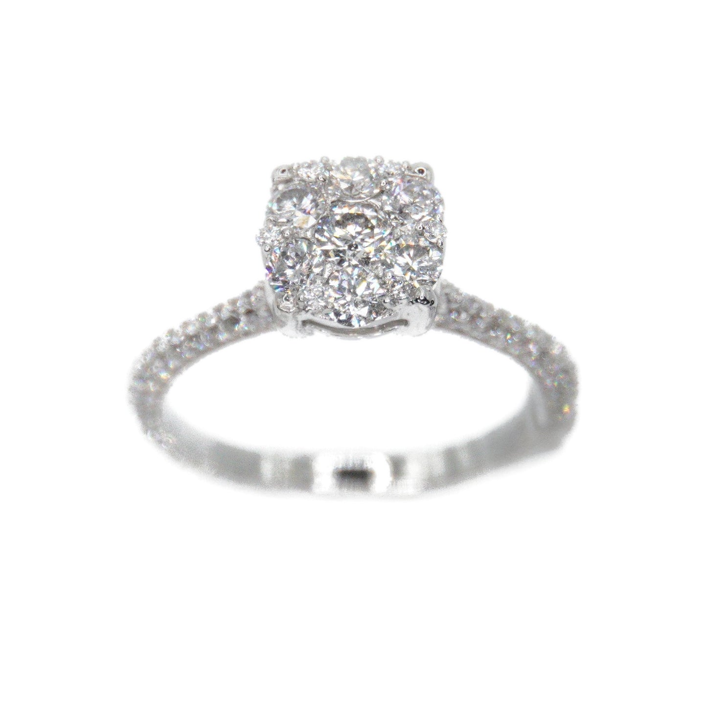 14k Solid Gold Lab Diamond Cluster Ring Pave Band