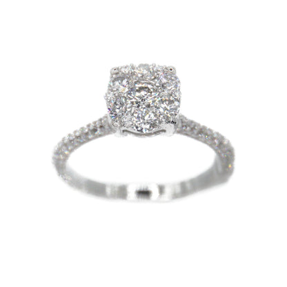 14k Solid Gold Lab Diamond Cluster Ring Pave Band