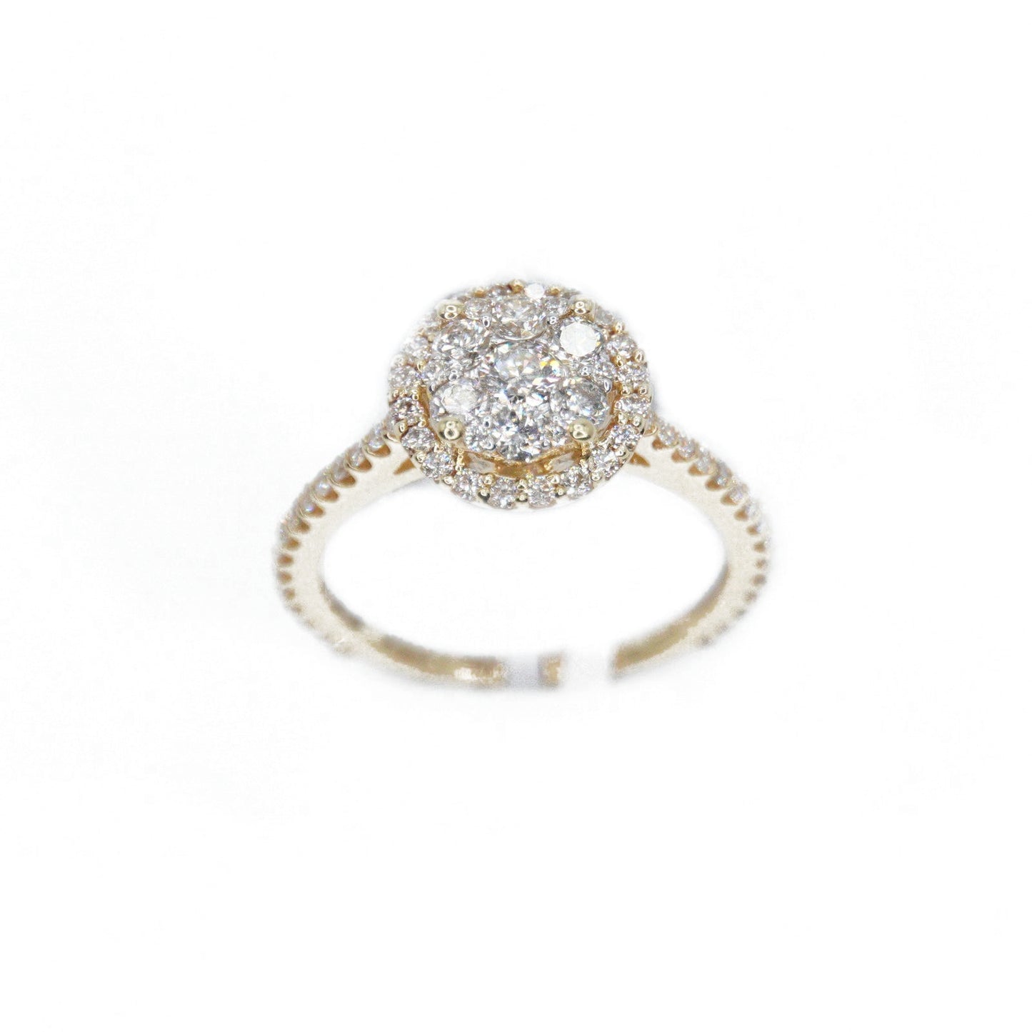 14k Solid Gold Lab Diamond Halo Cluster Circle Ring
