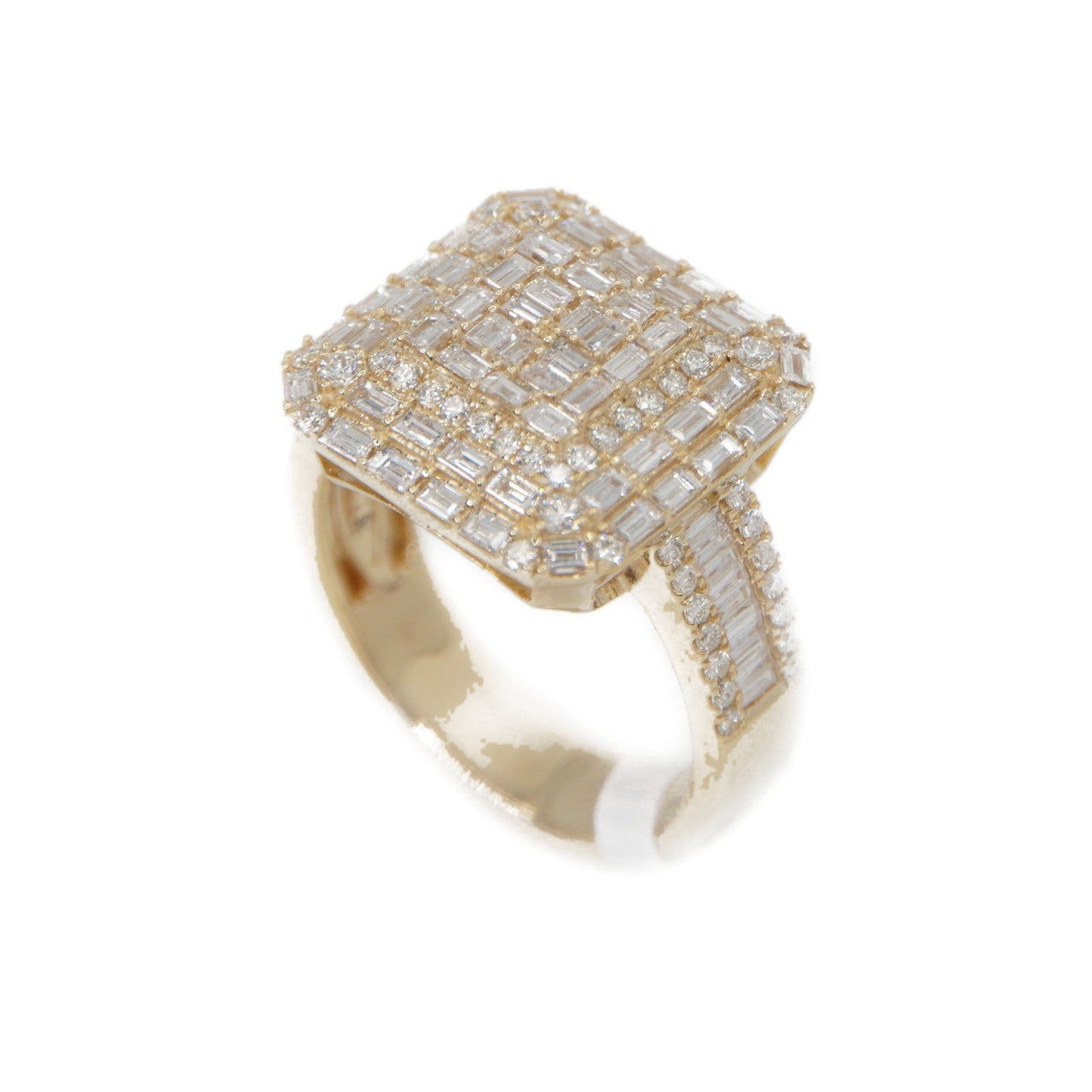 14k Solid Gold Baguette Lab Diamond Square Cake Ring