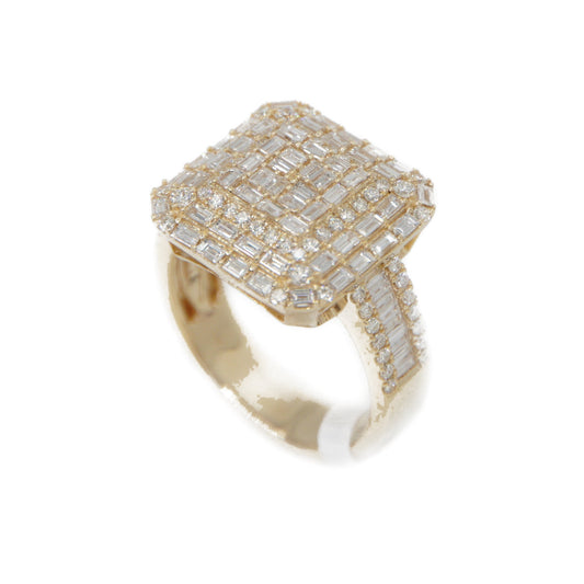 14k Solid Gold Baguette Lab Diamond Square Cake Ring