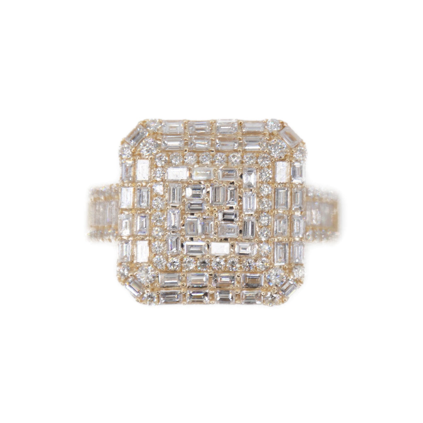 14k Solid Gold Baguette Lab Diamond Square Cake Ring