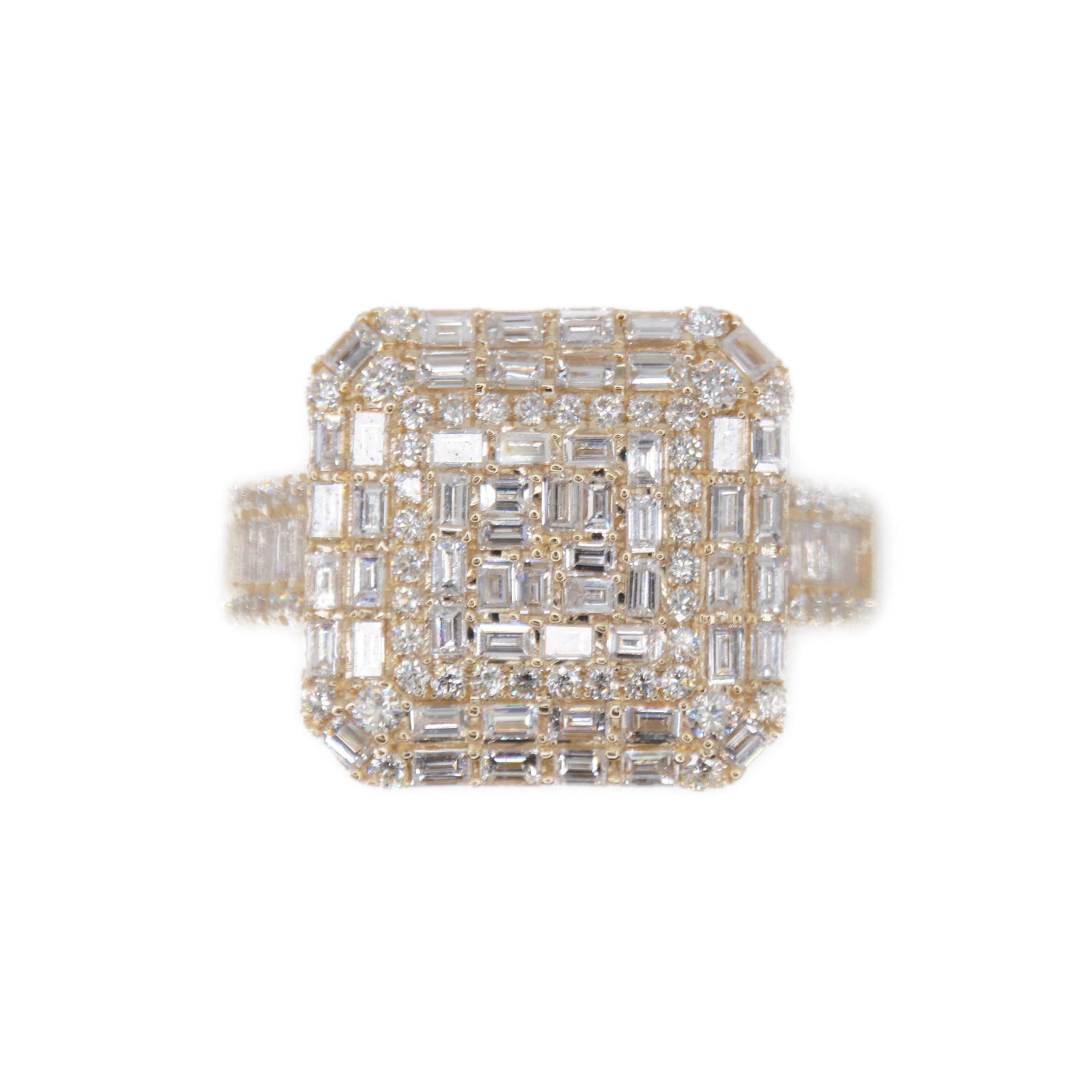 14k Solid Gold Baguette Lab Diamond Square Cake Ring