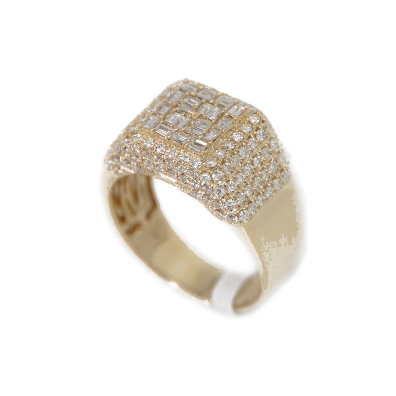 14k Solid Gold Baguette Lab Diamond Square Cushion Pinky Ring