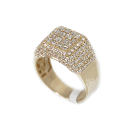 14k Solid Gold Baguette Lab Diamond Square Cushion Pinky Ring