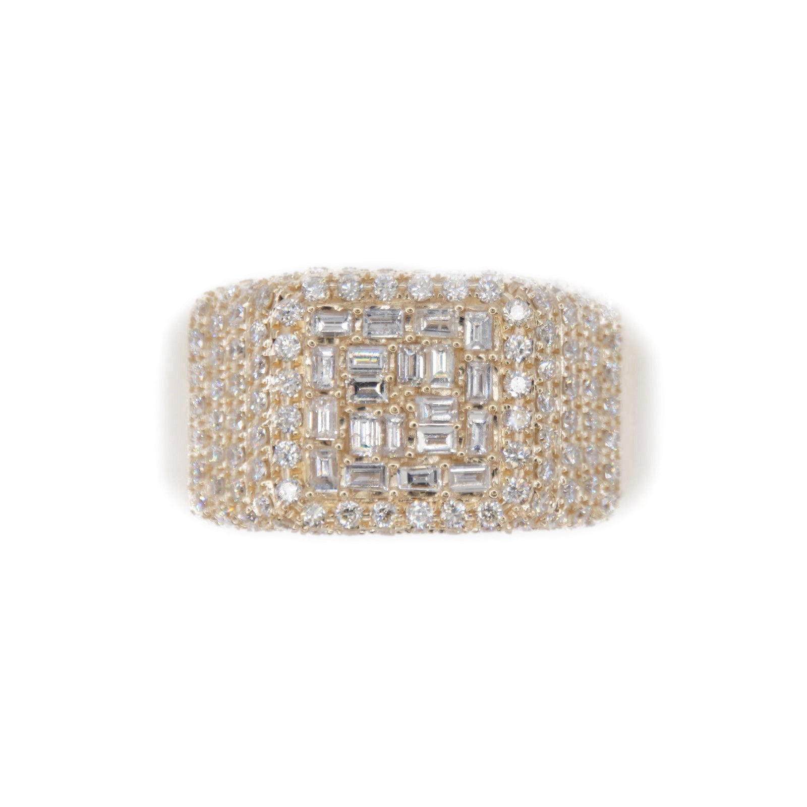 14k Solid Gold Baguette Lab Diamond Square Cushion Pinky Ring