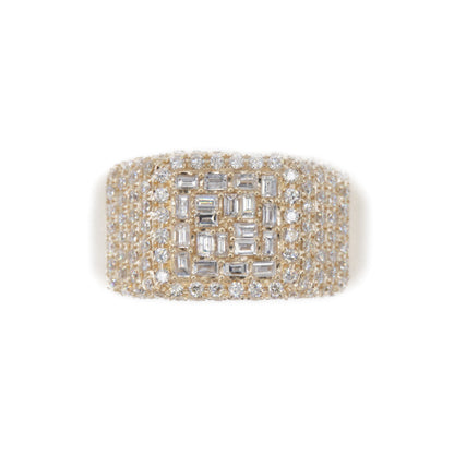14k Solid Gold Baguette Lab Diamond Square Cushion Pinky Ring