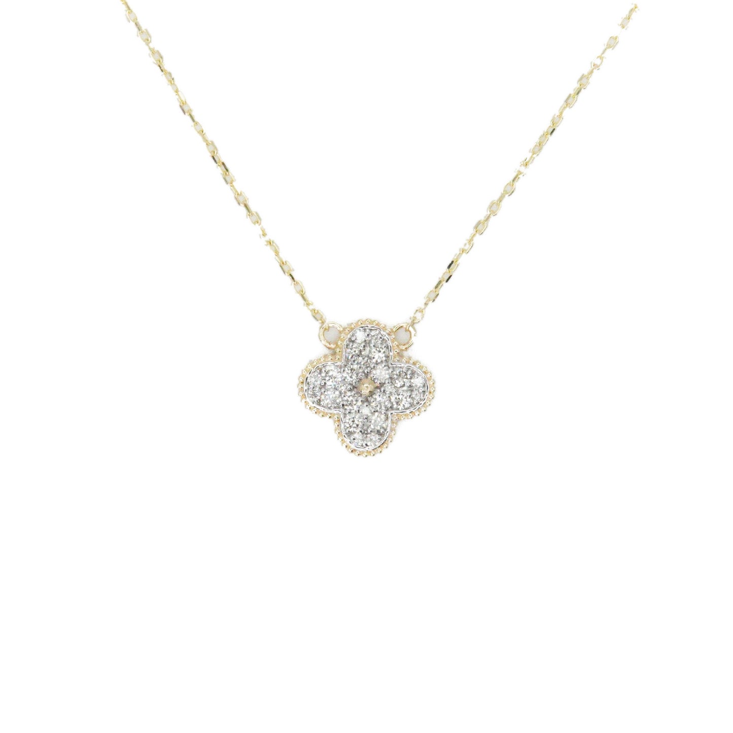 14k Solid Gold Lab Diamond Clover Necklace