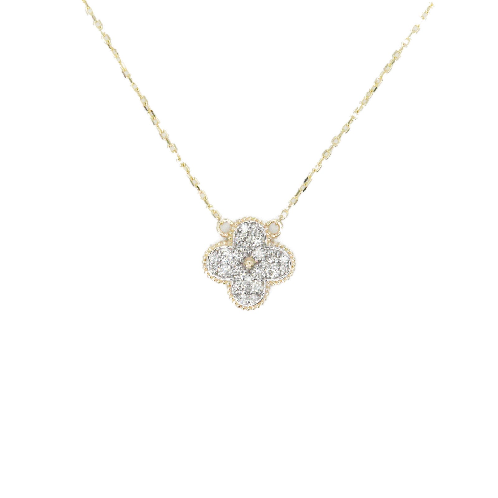14k Solid Gold Lab Diamond Clover Necklace