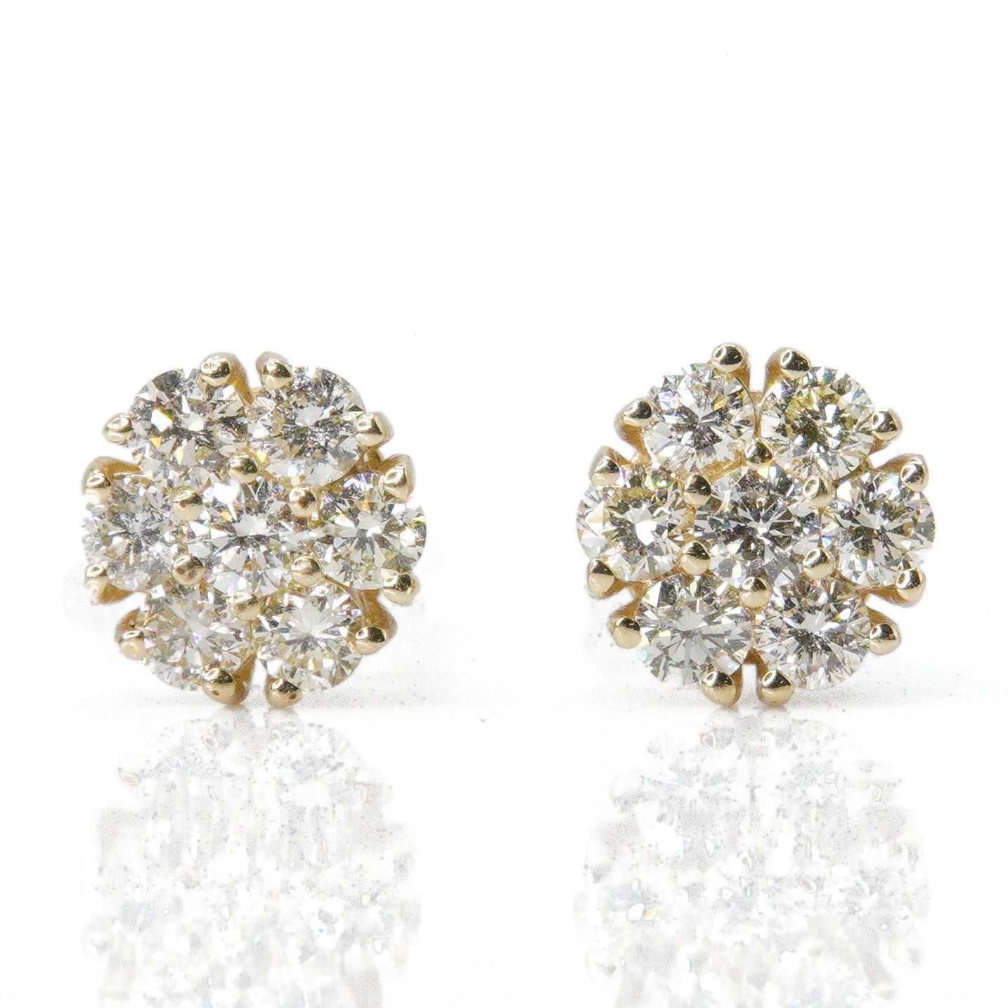 14k Solid Gold Lab Diamond Cluster Flower Earrings