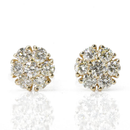 14k Solid Gold Lab Diamond Cluster Flower Earrings