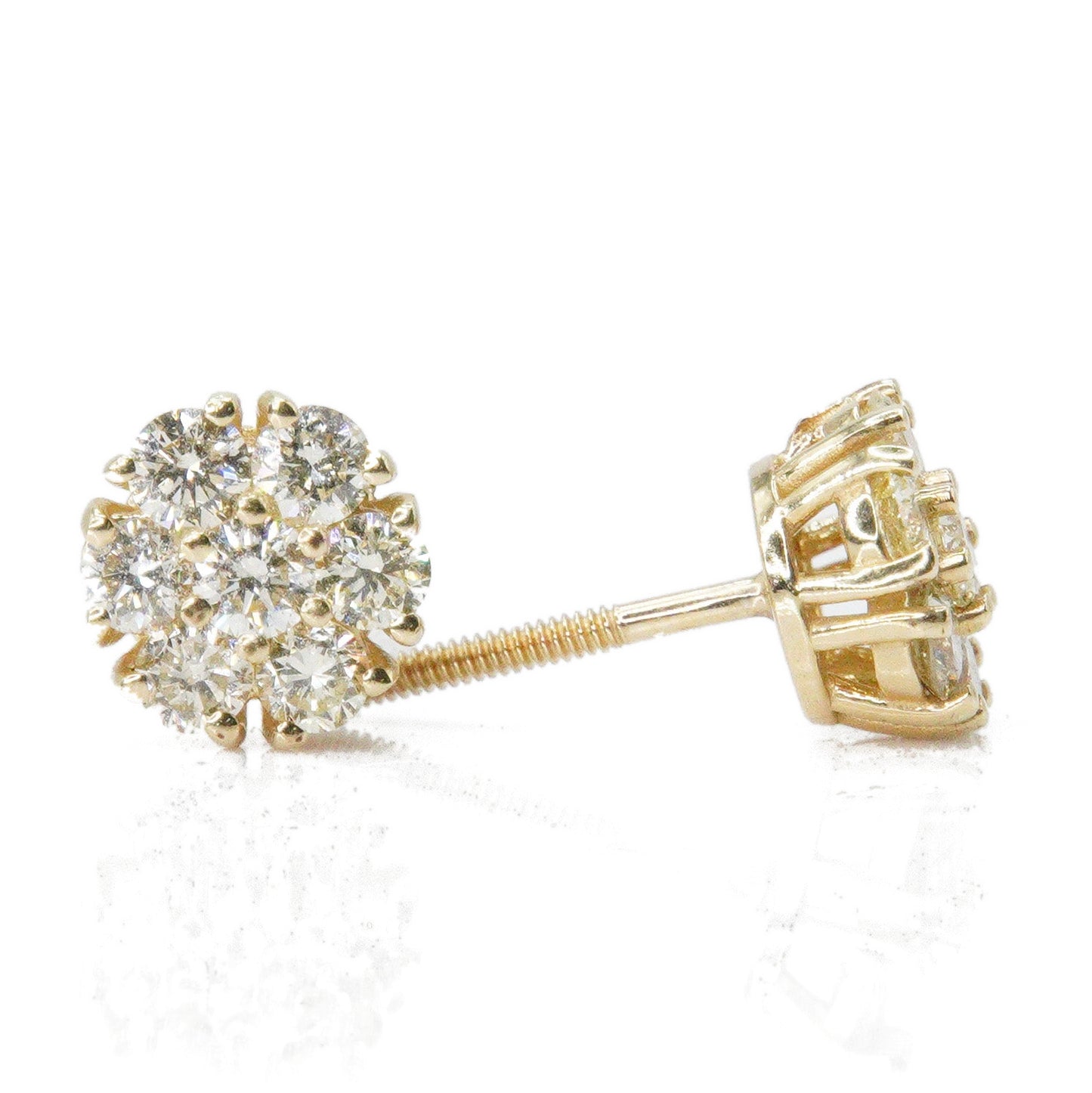 14k Solid Gold Lab Diamond Cluster Flower Earrings