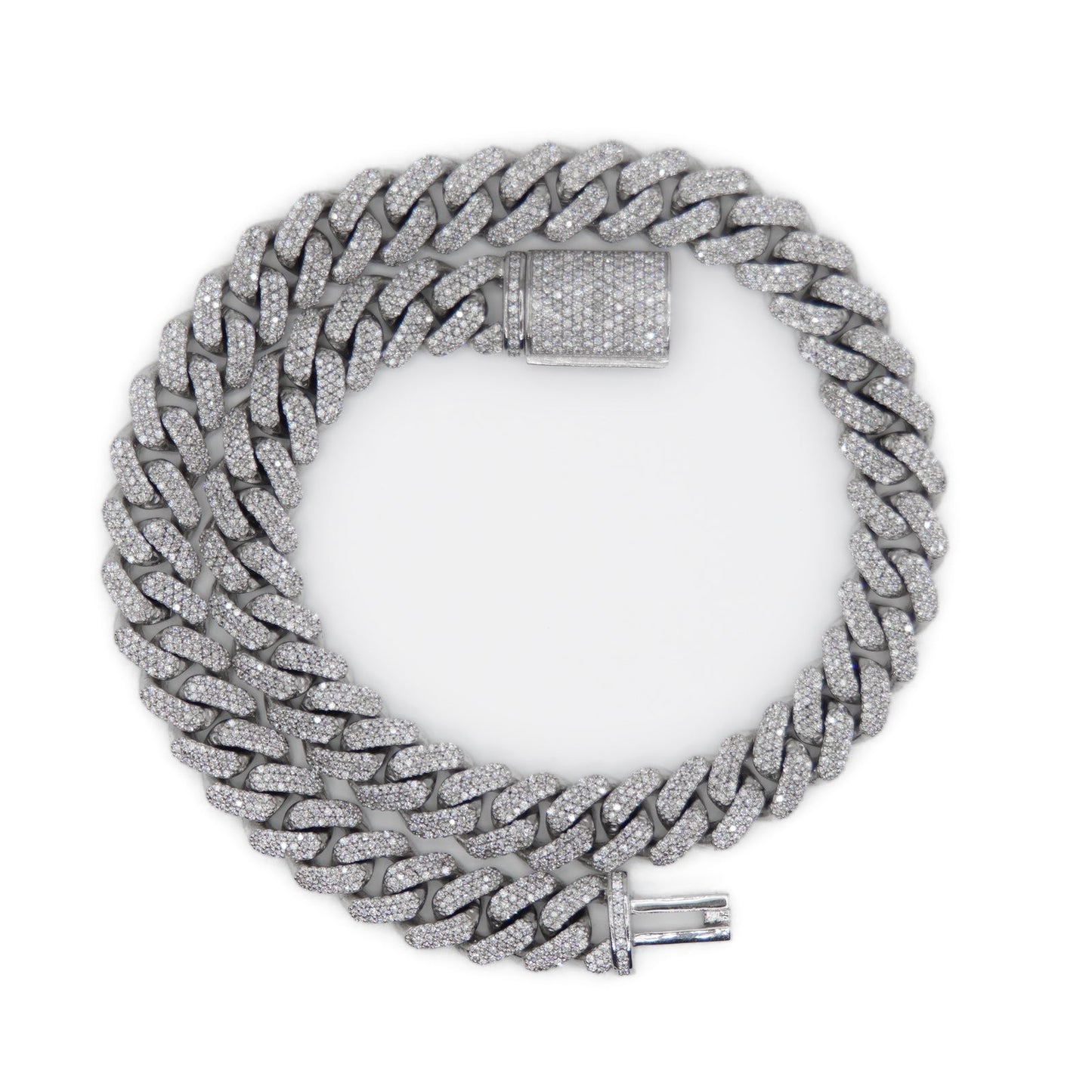 14k Solid White Gold 13.5mm Lab Diamond Cuban Chain