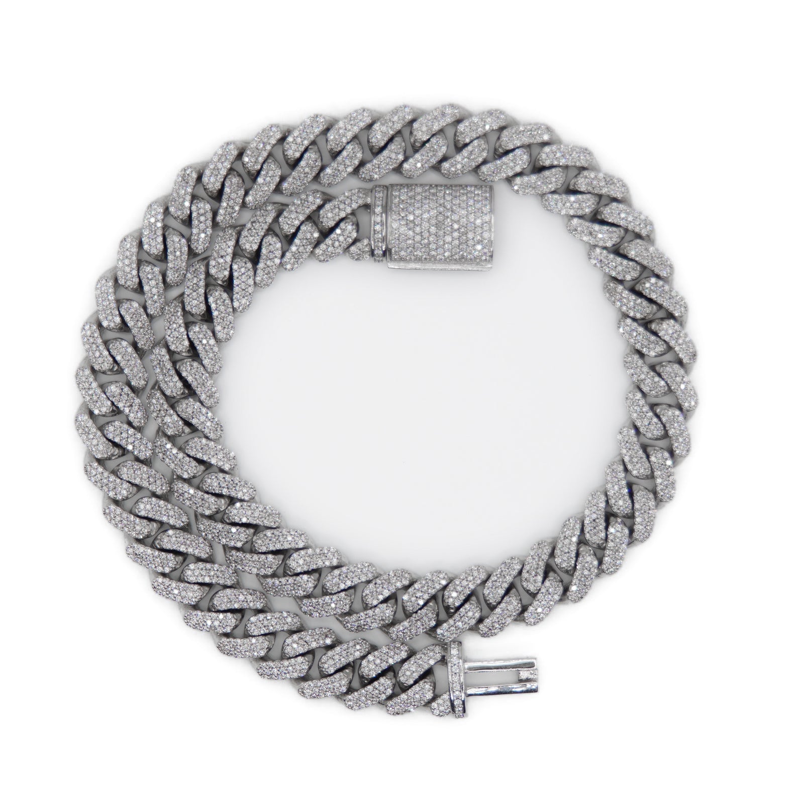 14k Solid White Gold 13.5mm Lab Diamond Cuban Chain