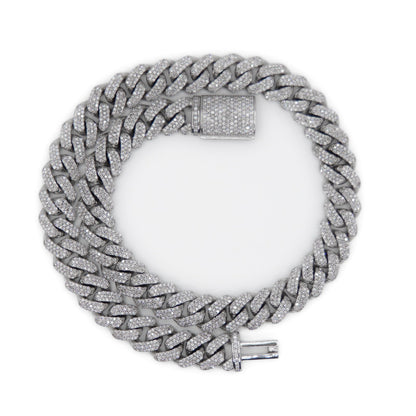 14k Solid White Gold 13.5mm Lab Diamond Cuban Chain