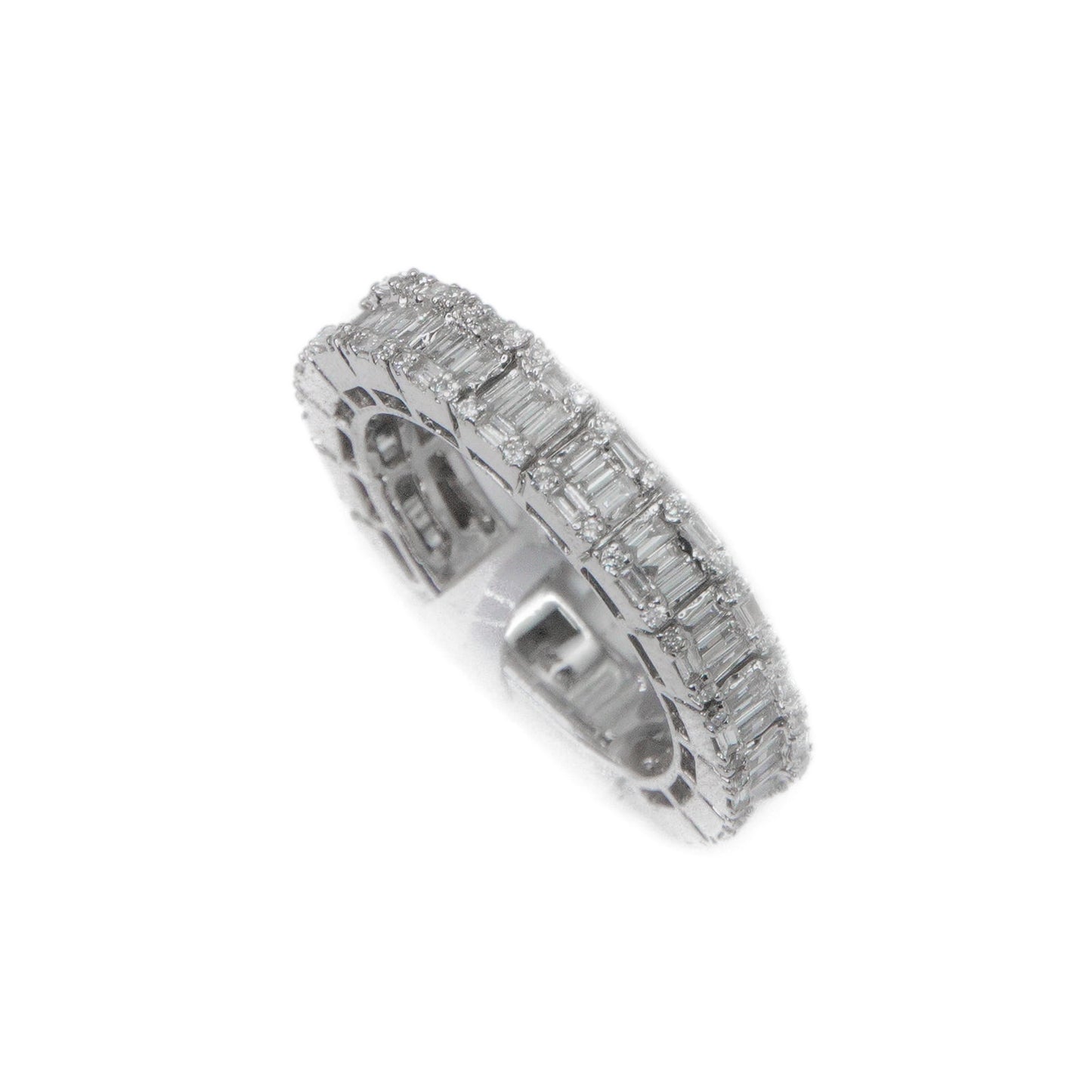 14k Solid White Gold Baguette Lab Diamond Band