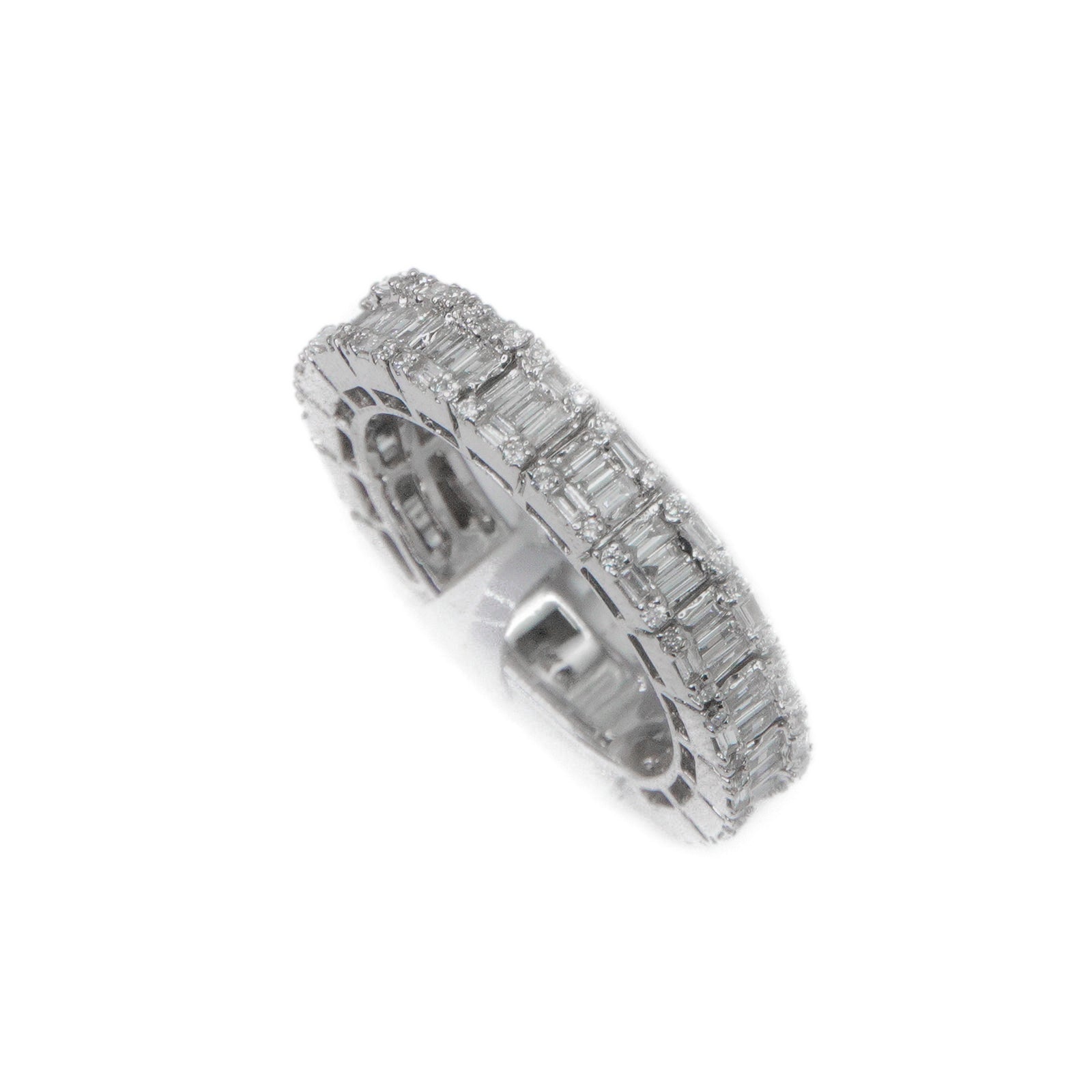 14k Solid White Gold Baguette Lab Diamond Band