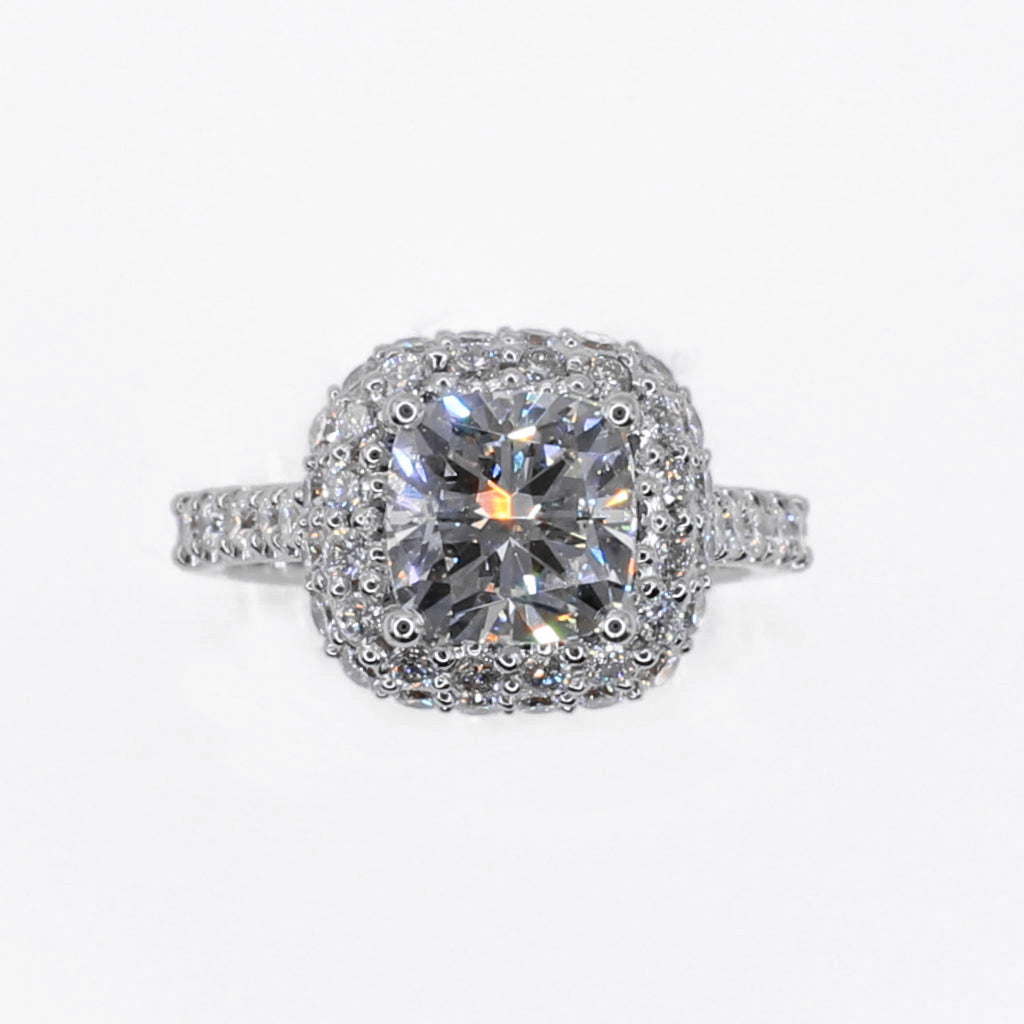 14k Solid White Gold Lab Diamond Emerald Cut Engagement Ring