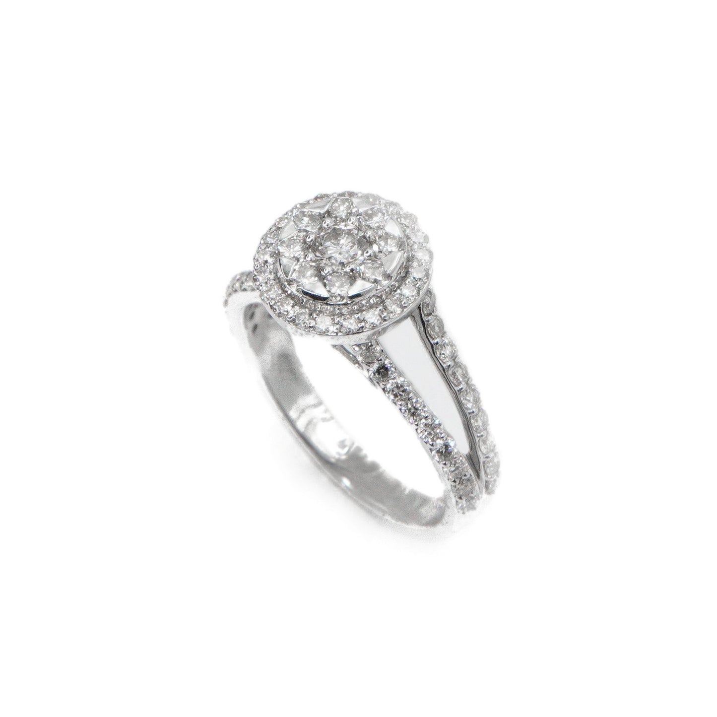14k Solid White Gold Lab Diamond Engagement Cluster Ring