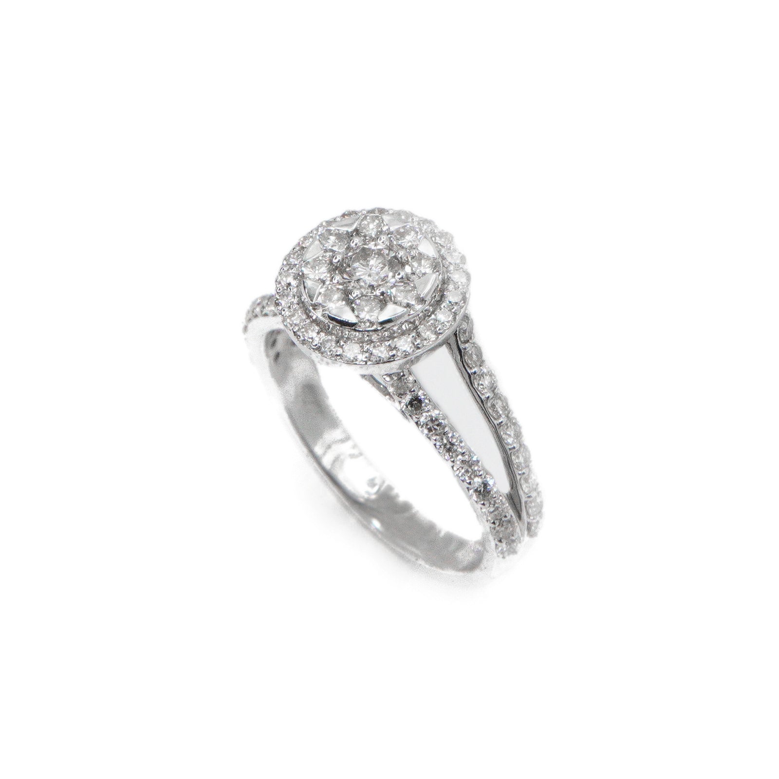 14k Solid White Gold Lab Diamond Engagement Cluster Ring