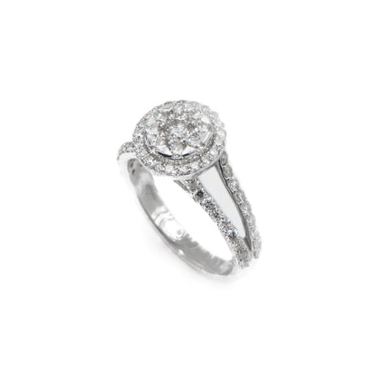 14k Solid White Gold Lab Diamond Engagement Cluster Ring