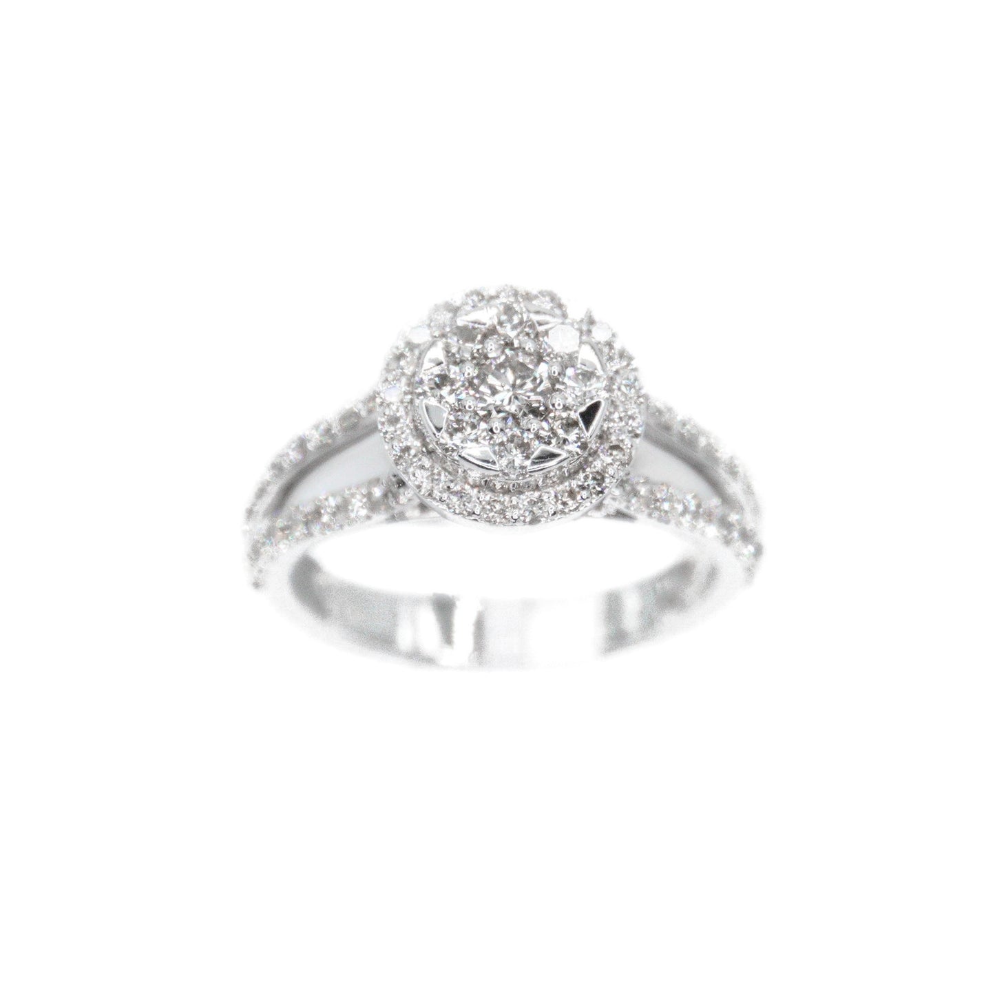 14k Solid White Gold Lab Diamond Engagement Cluster Ring