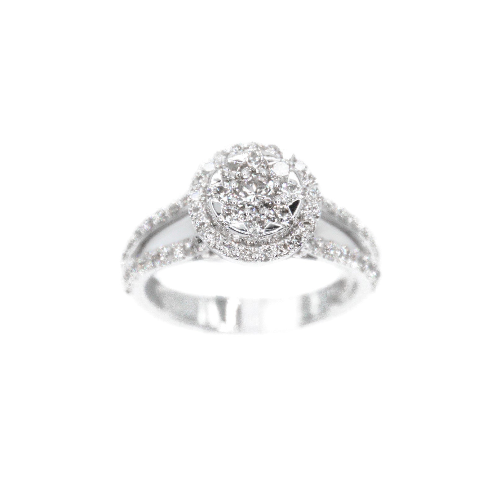 14k Solid White Gold Lab Diamond Engagement Cluster Ring