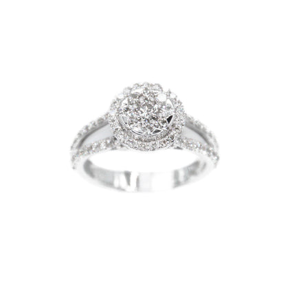 14k Solid White Gold Lab Diamond Engagement Cluster Ring