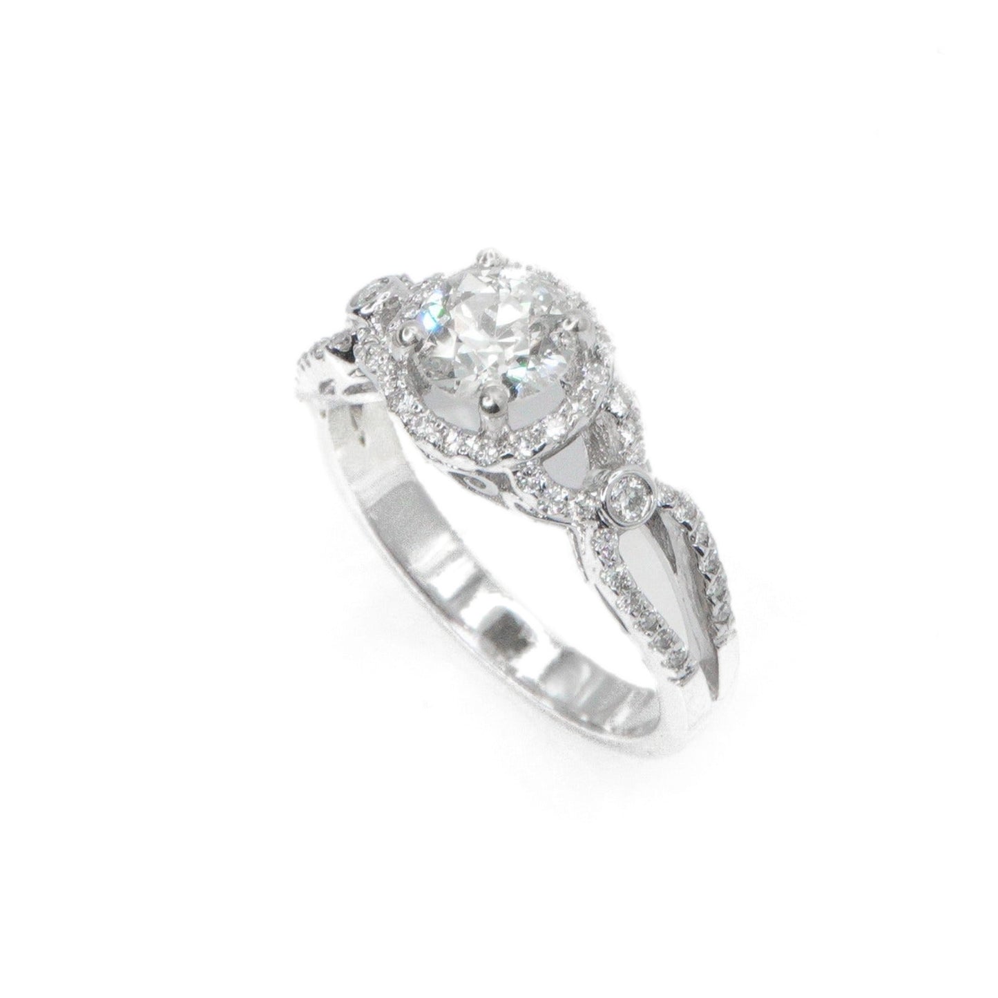 14k Solid White Gold Solitaire Lab Diamond Halo Engagement Ring